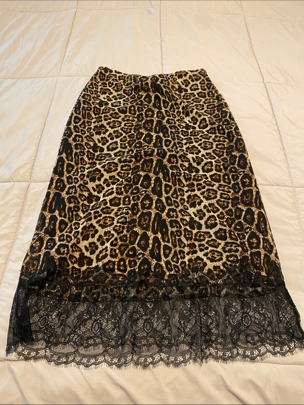 Ember Leopard Print Lace Hem Mini Skirt NWT